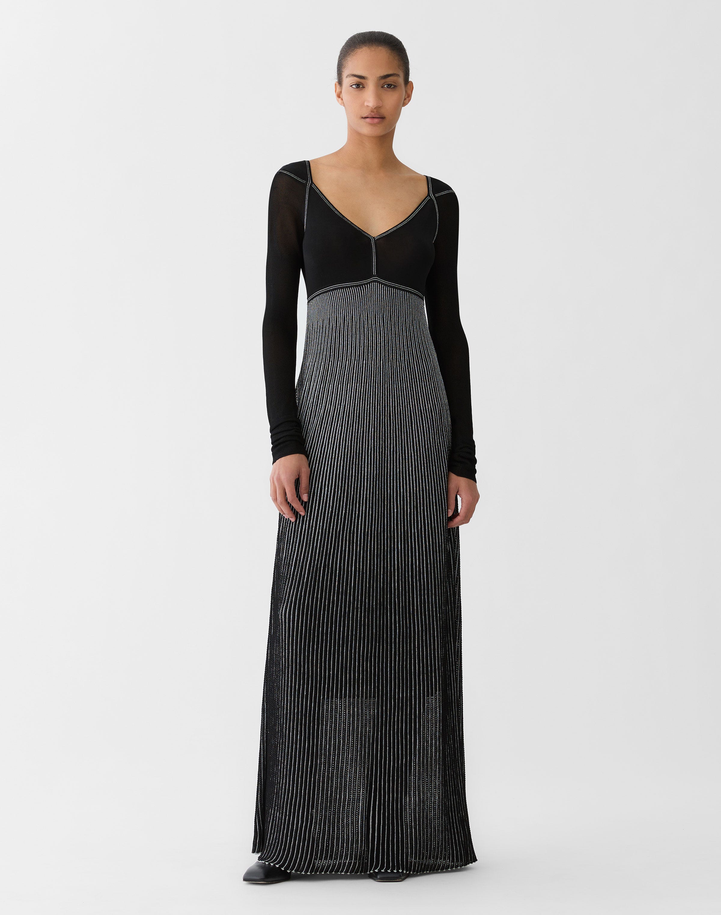 Metallic Shimmer Striped Knit Gown