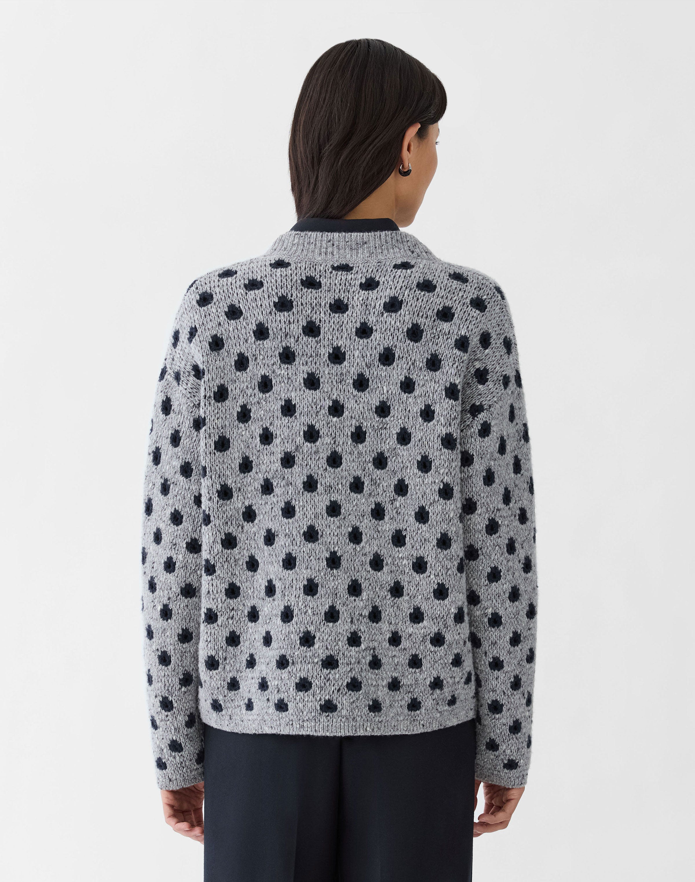 Polka Dot Jacquard Wool-Cashmere Donegal Sweater