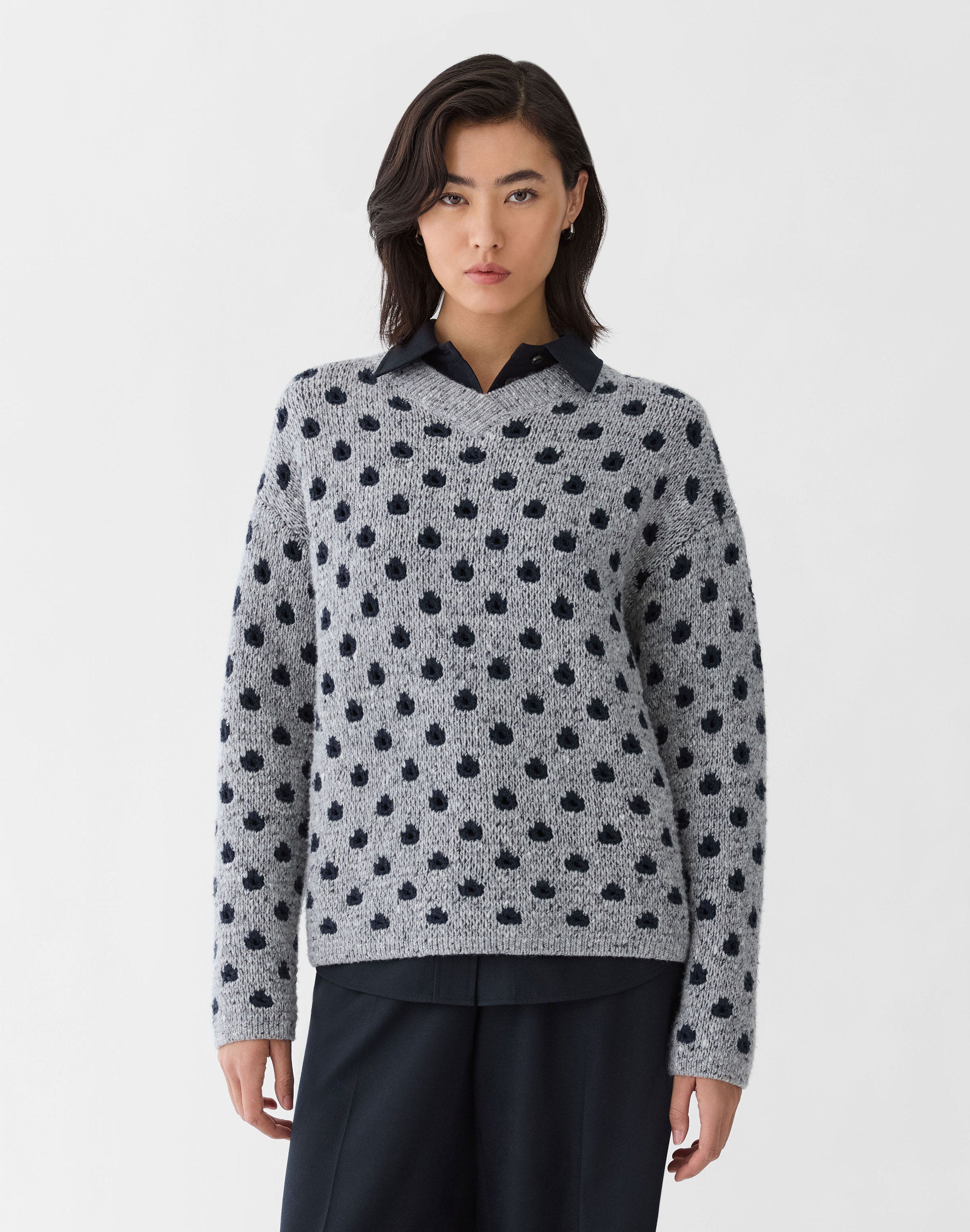 Polka Dot Jacquard Wool-Cashmere Donegal Sweater
