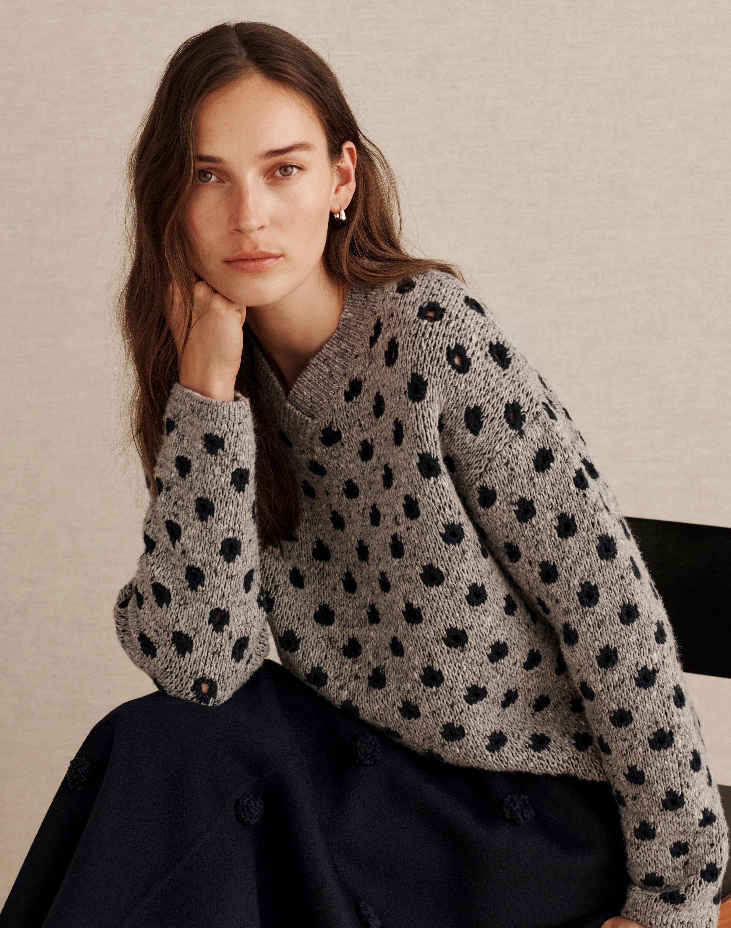 Polka Dot Jacquard Wool-Cashmere Donegal Sweater