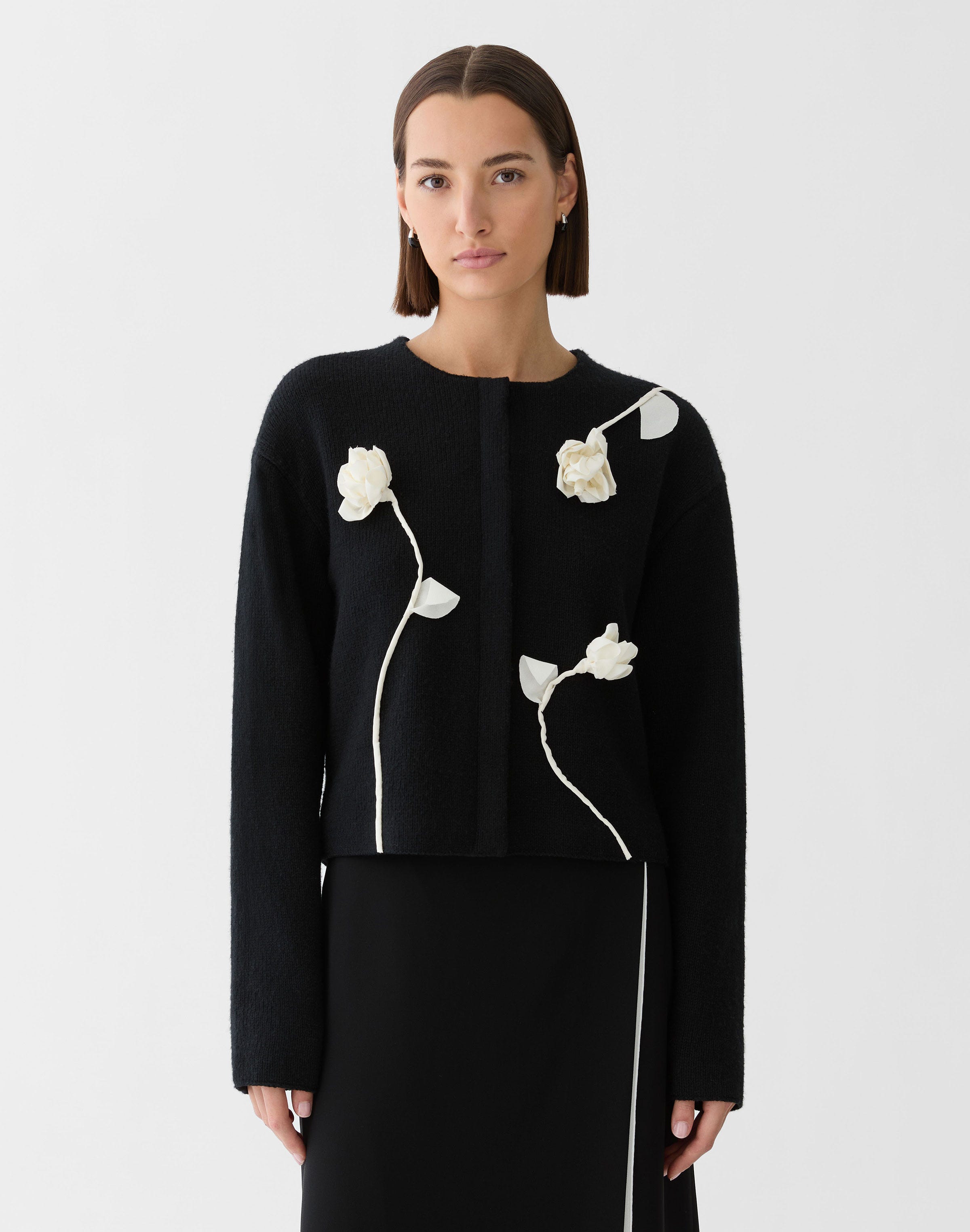 Wool-Cashmere Hand Embellished Rose Cardigan