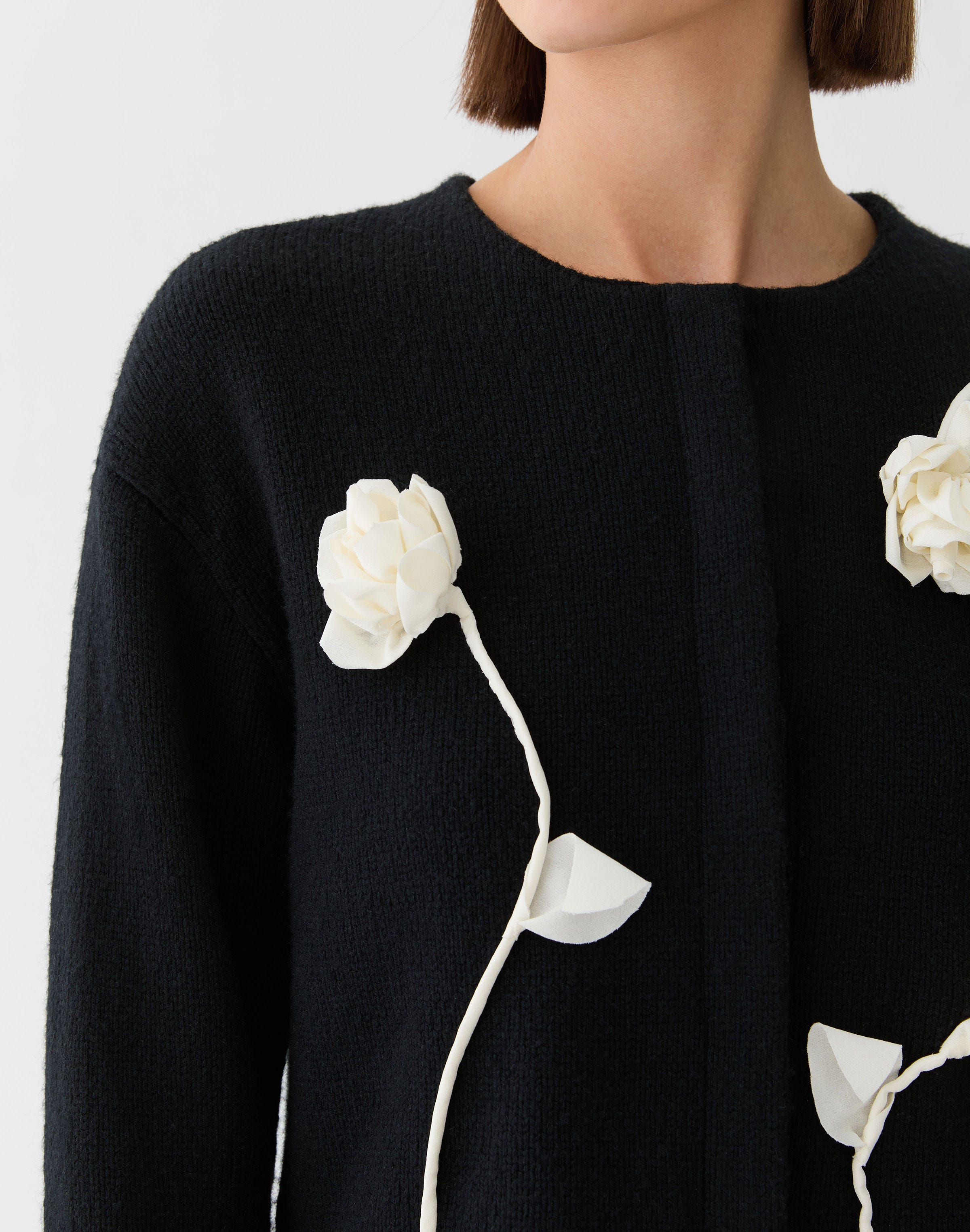 Wool-Cashmere Hand Embellished Rose Cardigan