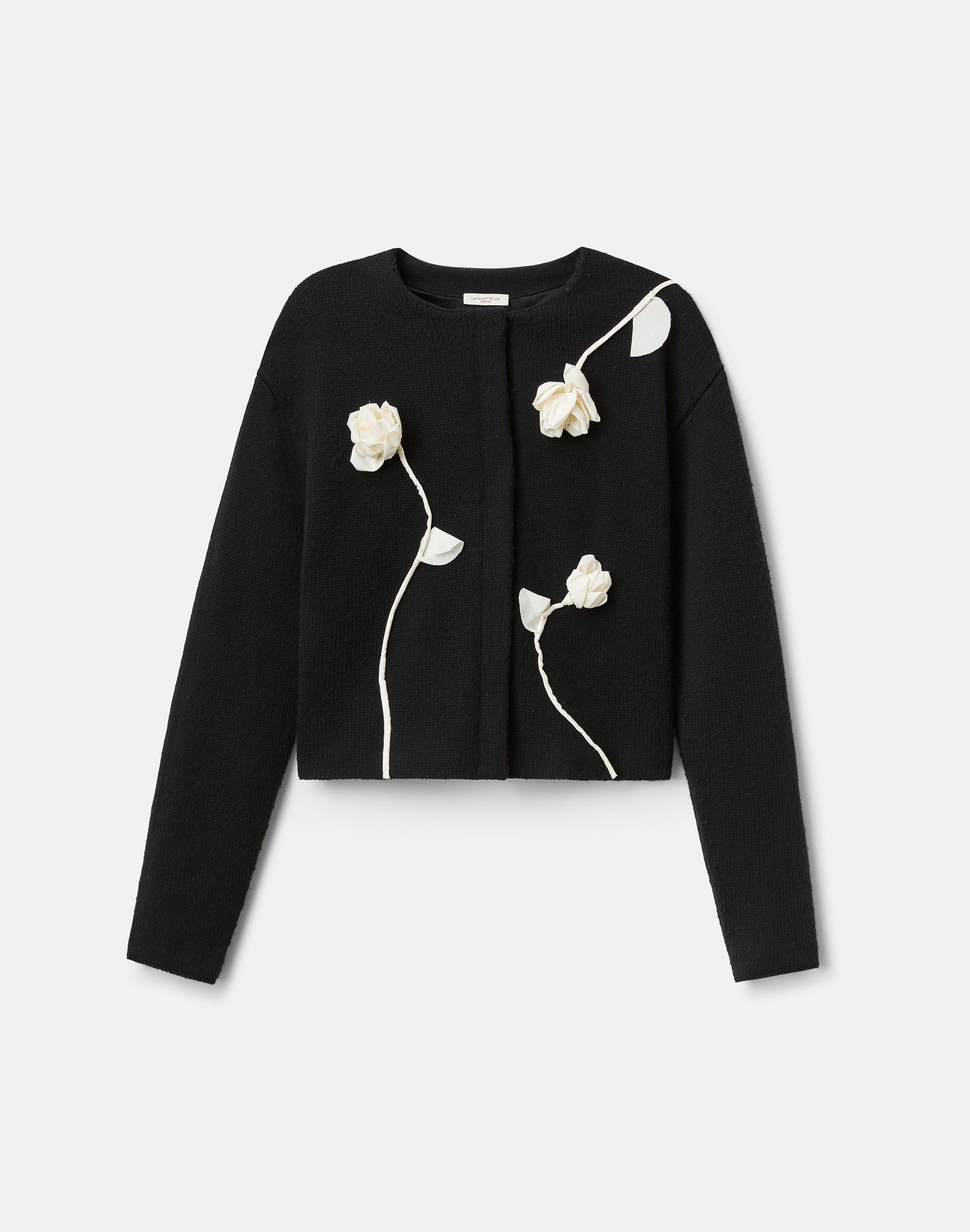 Wool-Cashmere Hand Embellished Rose Cardigan