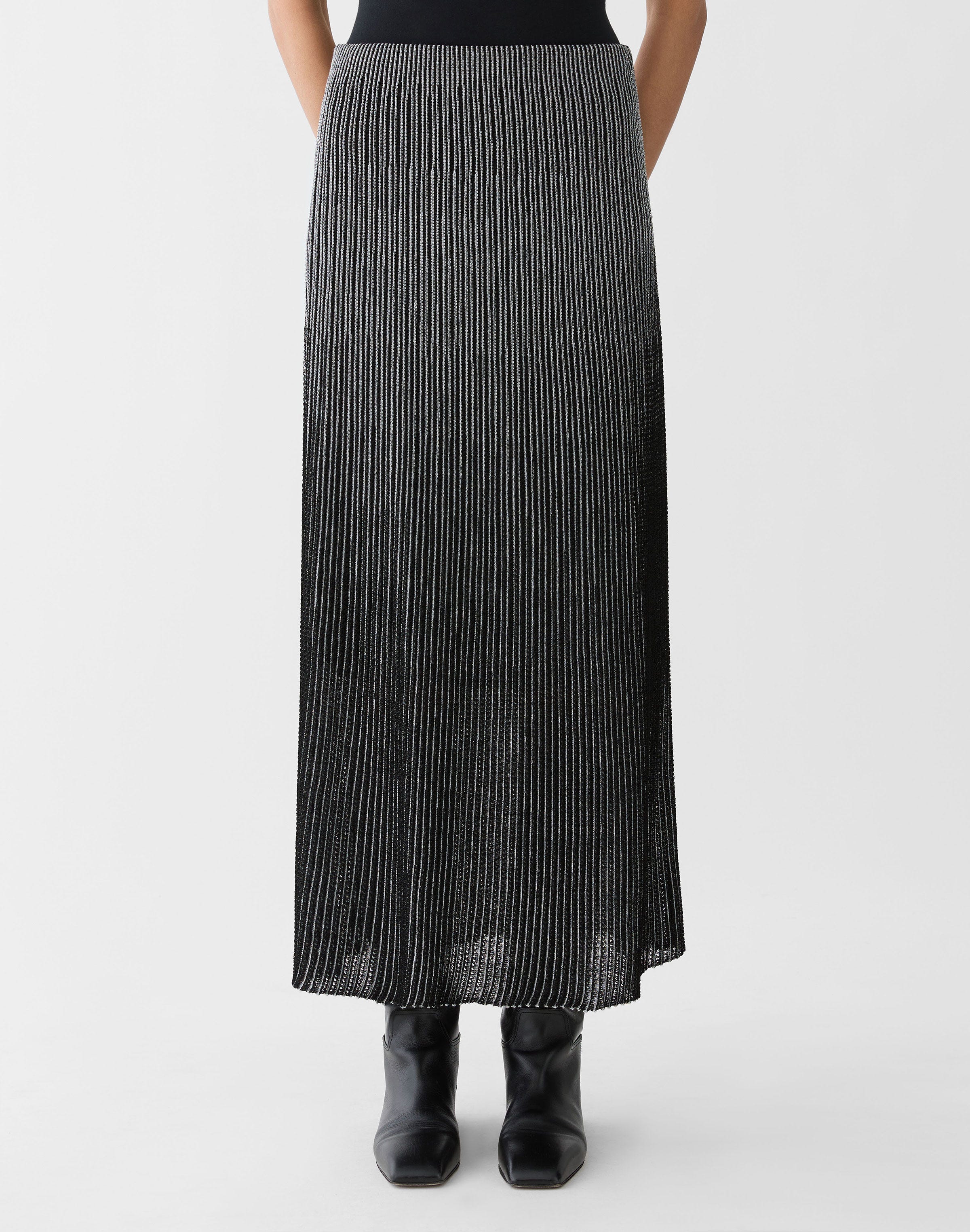 Metallic Shimmer Striped Knit Skirt