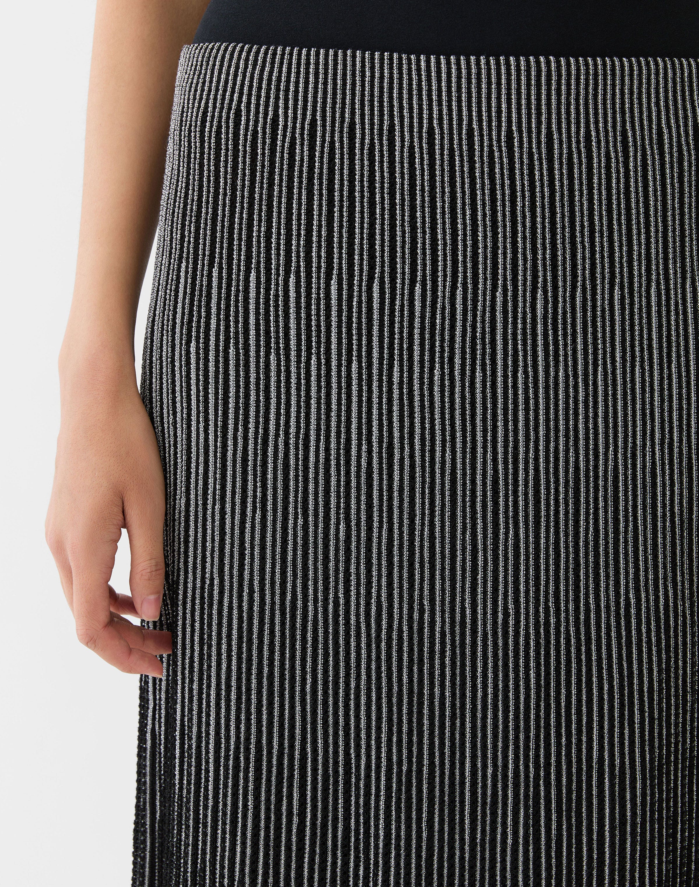 Metallic Shimmer Striped Knit Skirt