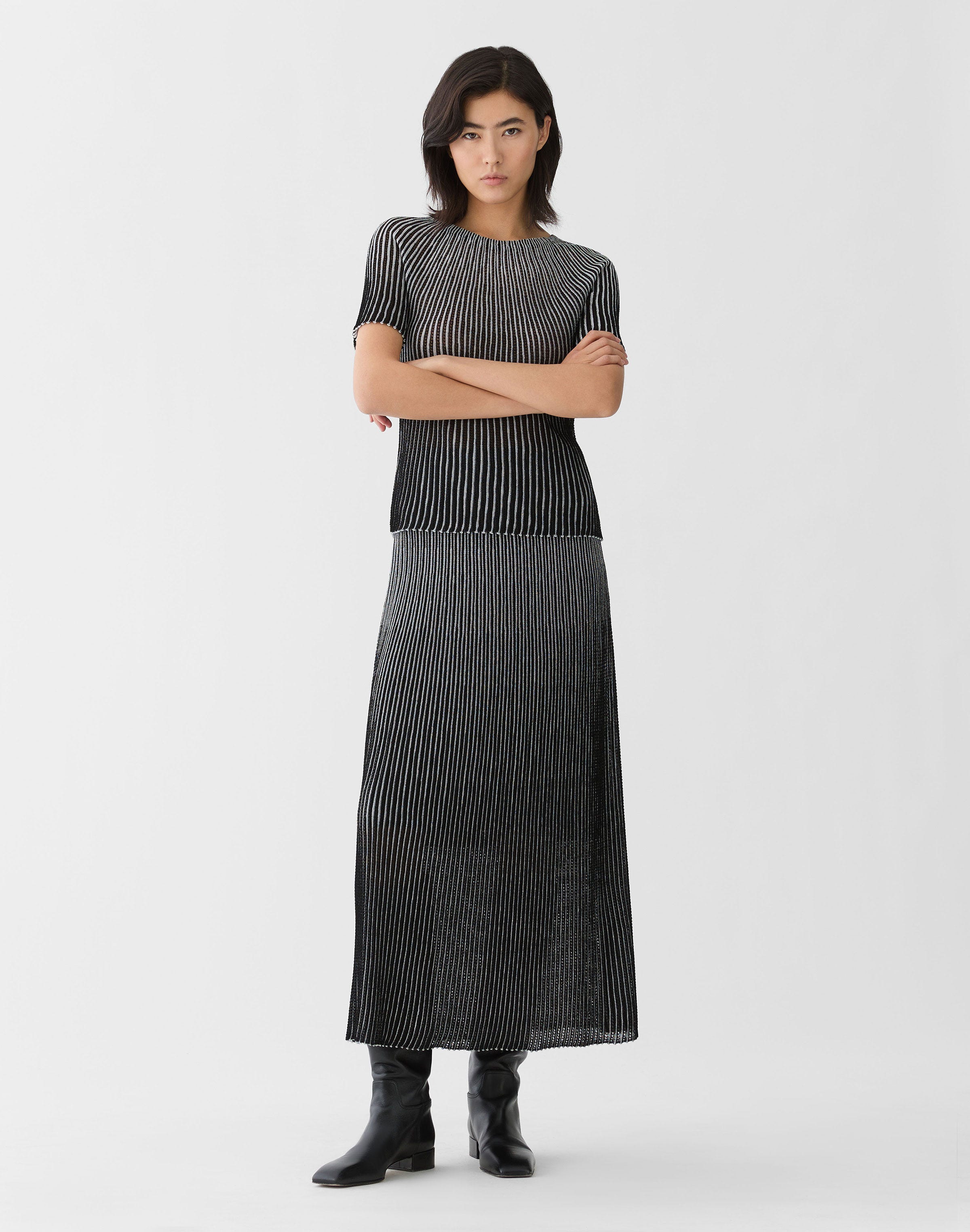 Metallic Shimmer Striped Knit Skirt