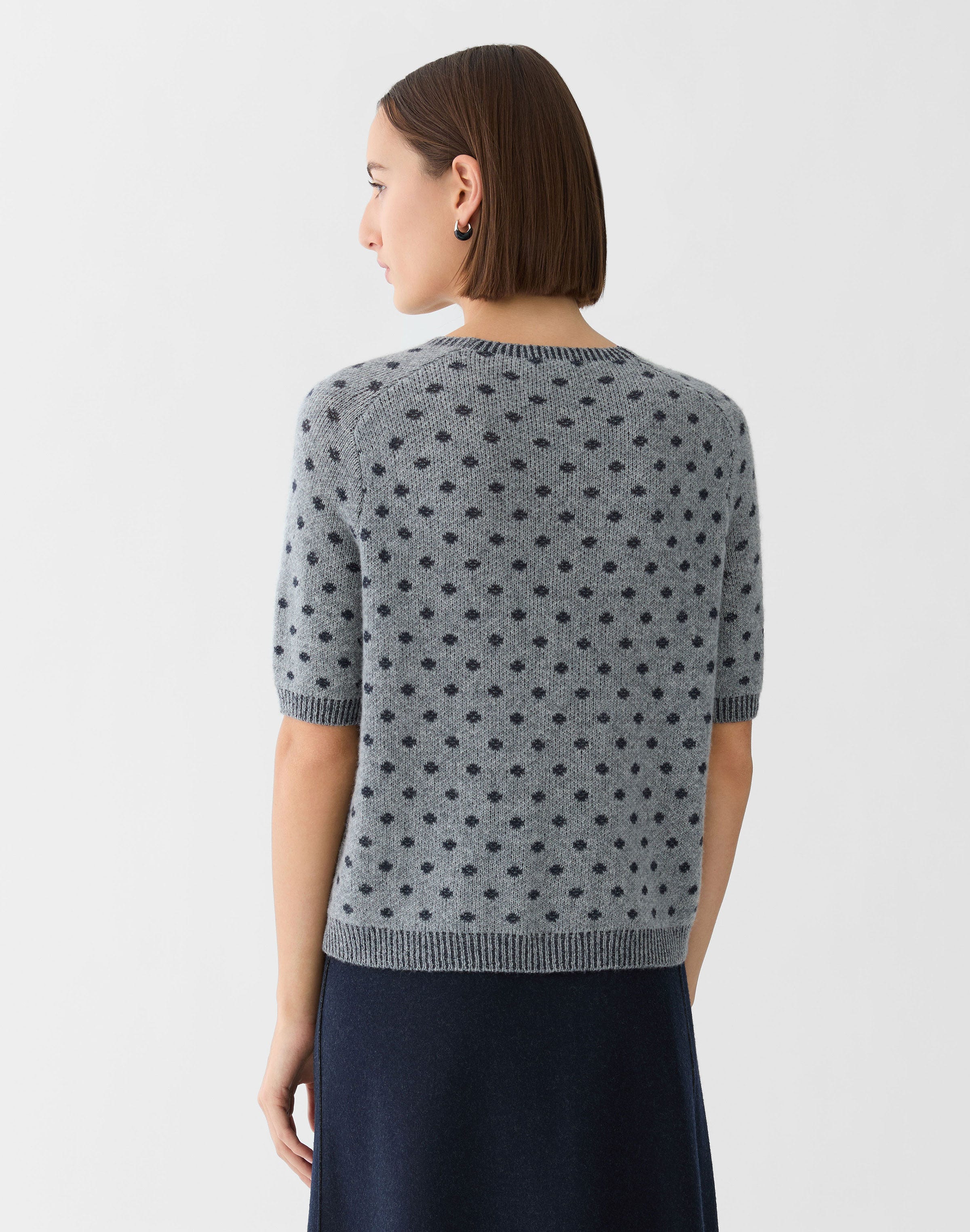 Petite Polka Dot Jacquard Cashmere Short Sleeve Sweater