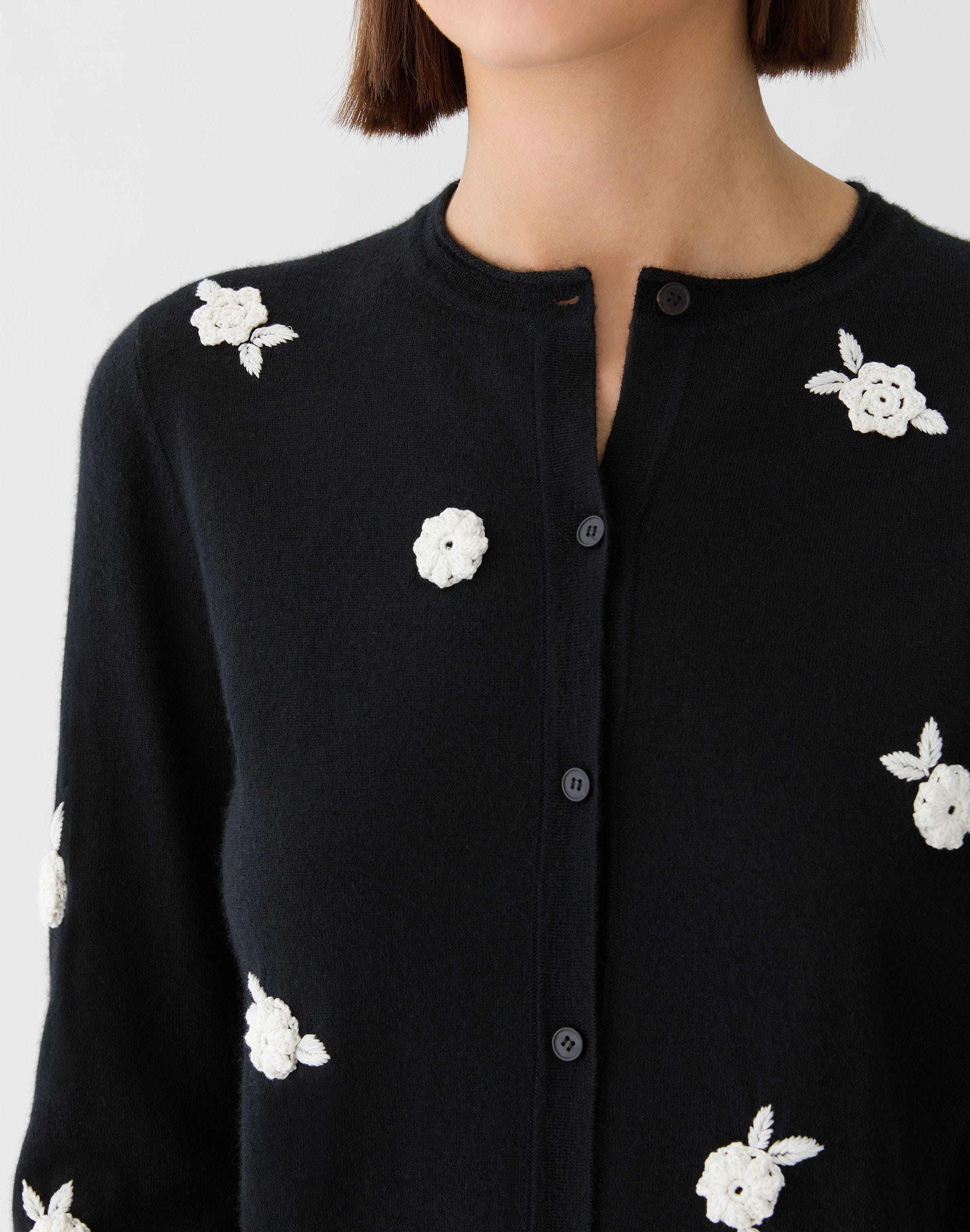 Plus-Size Fine Gauge Cashmere Hand Embellished Cardigan
