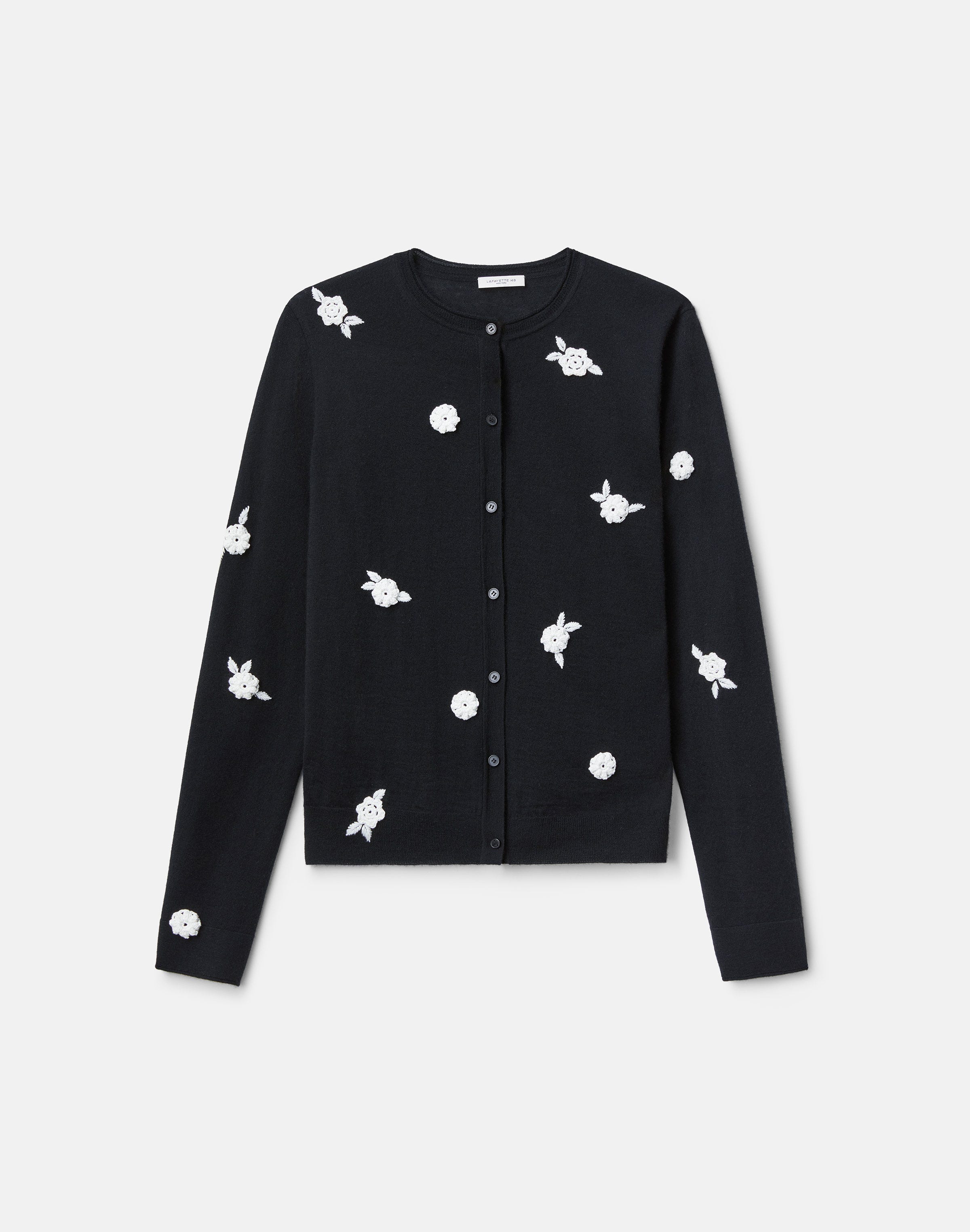 Plus-Size Fine Gauge Cashmere Hand Embellished Cardigan