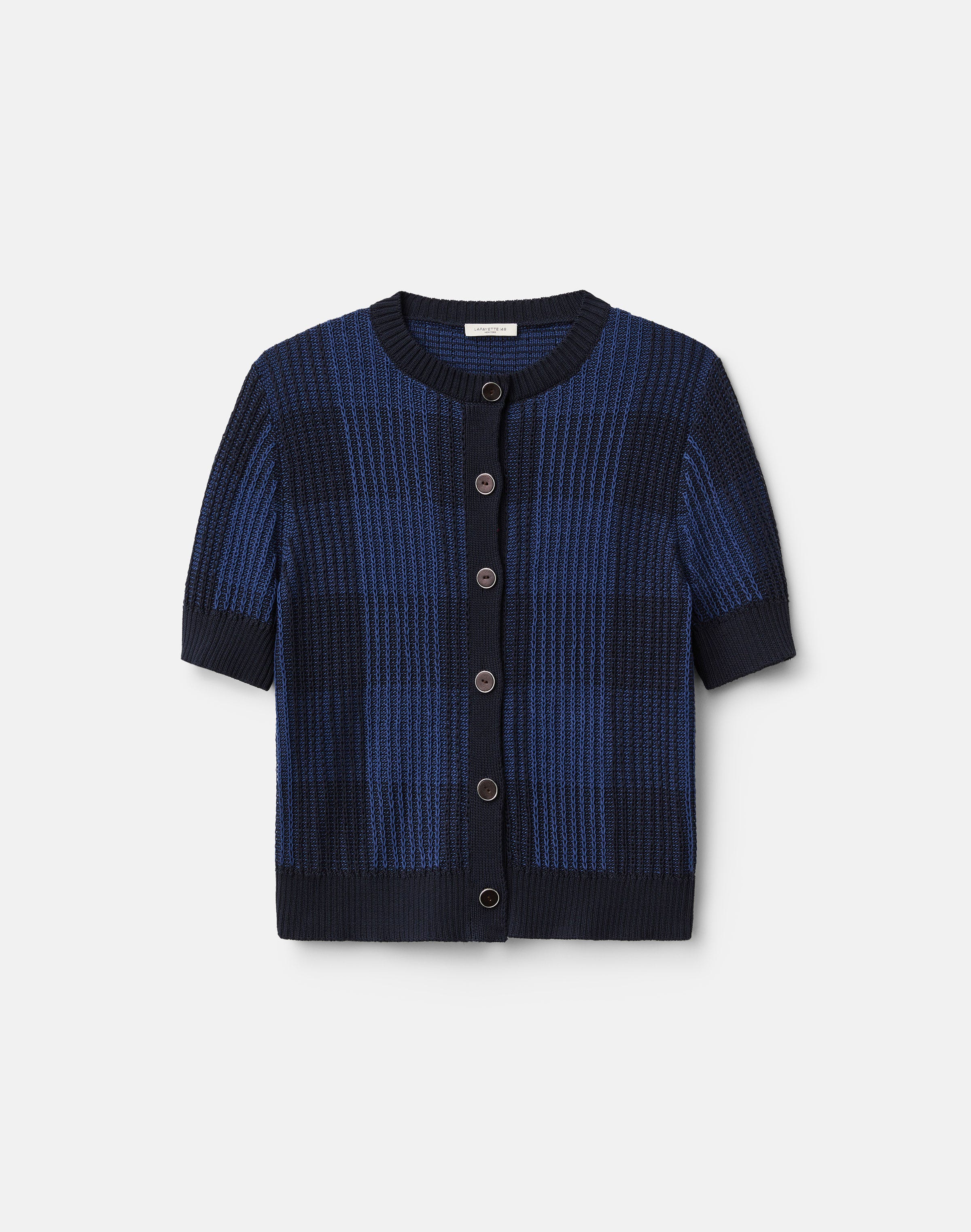 Buffalo Check Jacquard Cotton-Silk Tape Cardigan