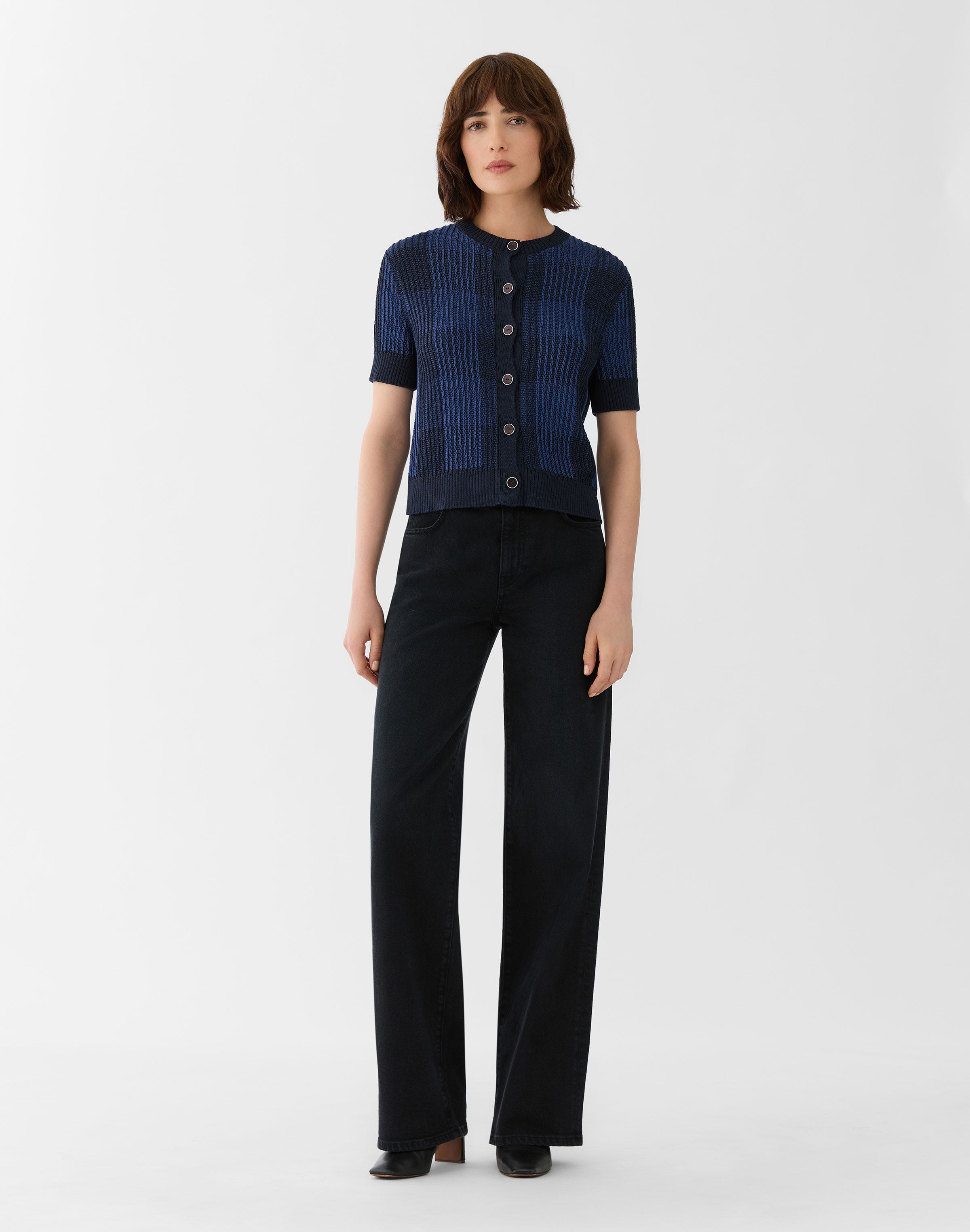 Buffalo Check Jacquard Cotton-Silk Tape Cardigan