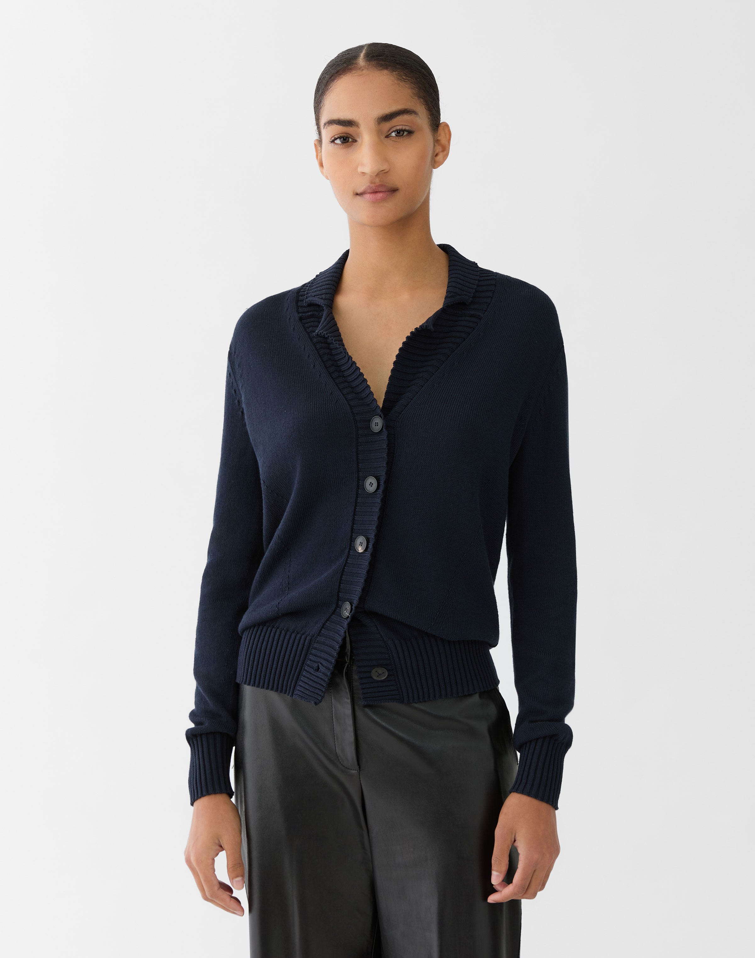 Petite Cotton-Silk Tape Collared Cardigan
