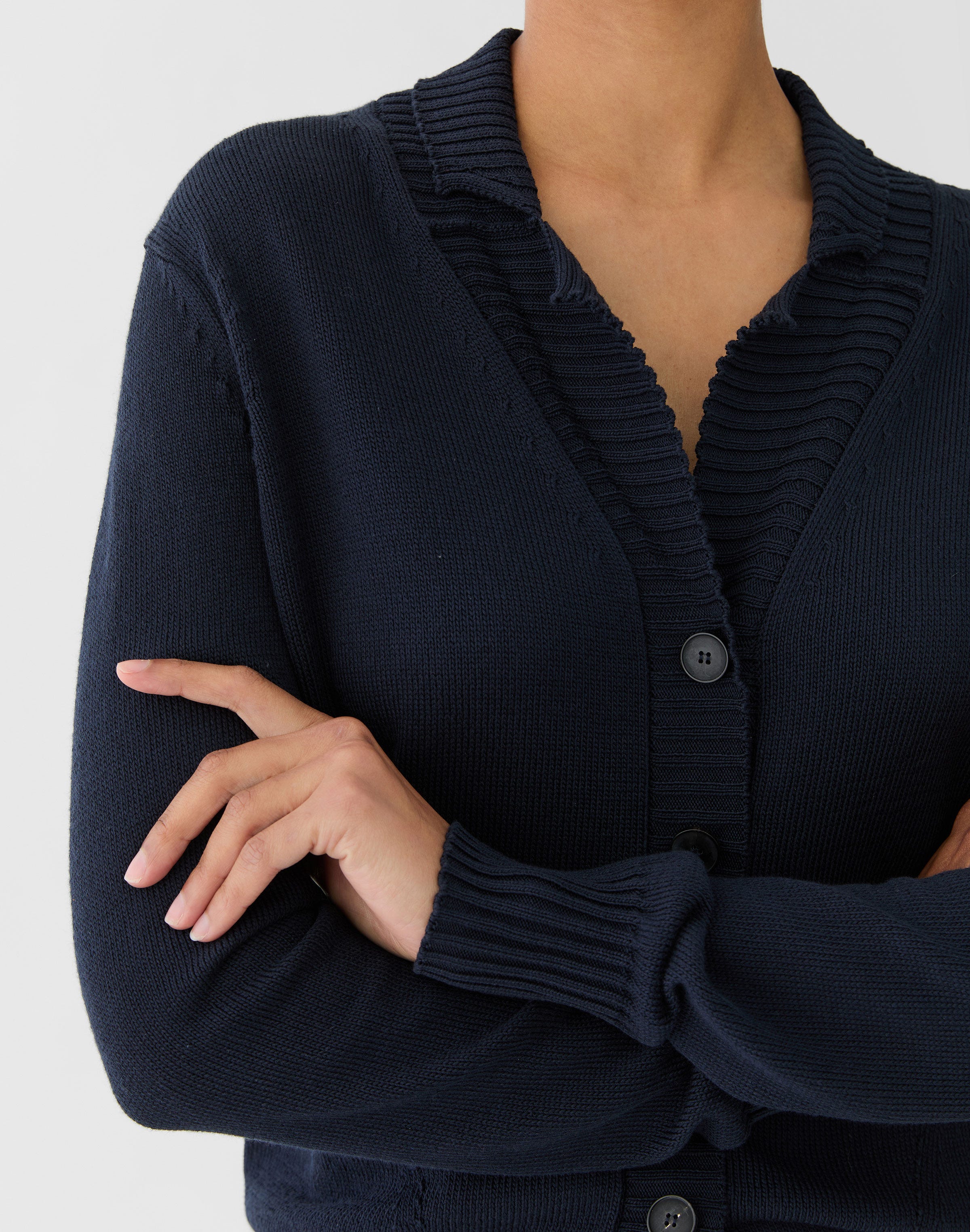 Petite Cotton-Silk Tape Collared Cardigan