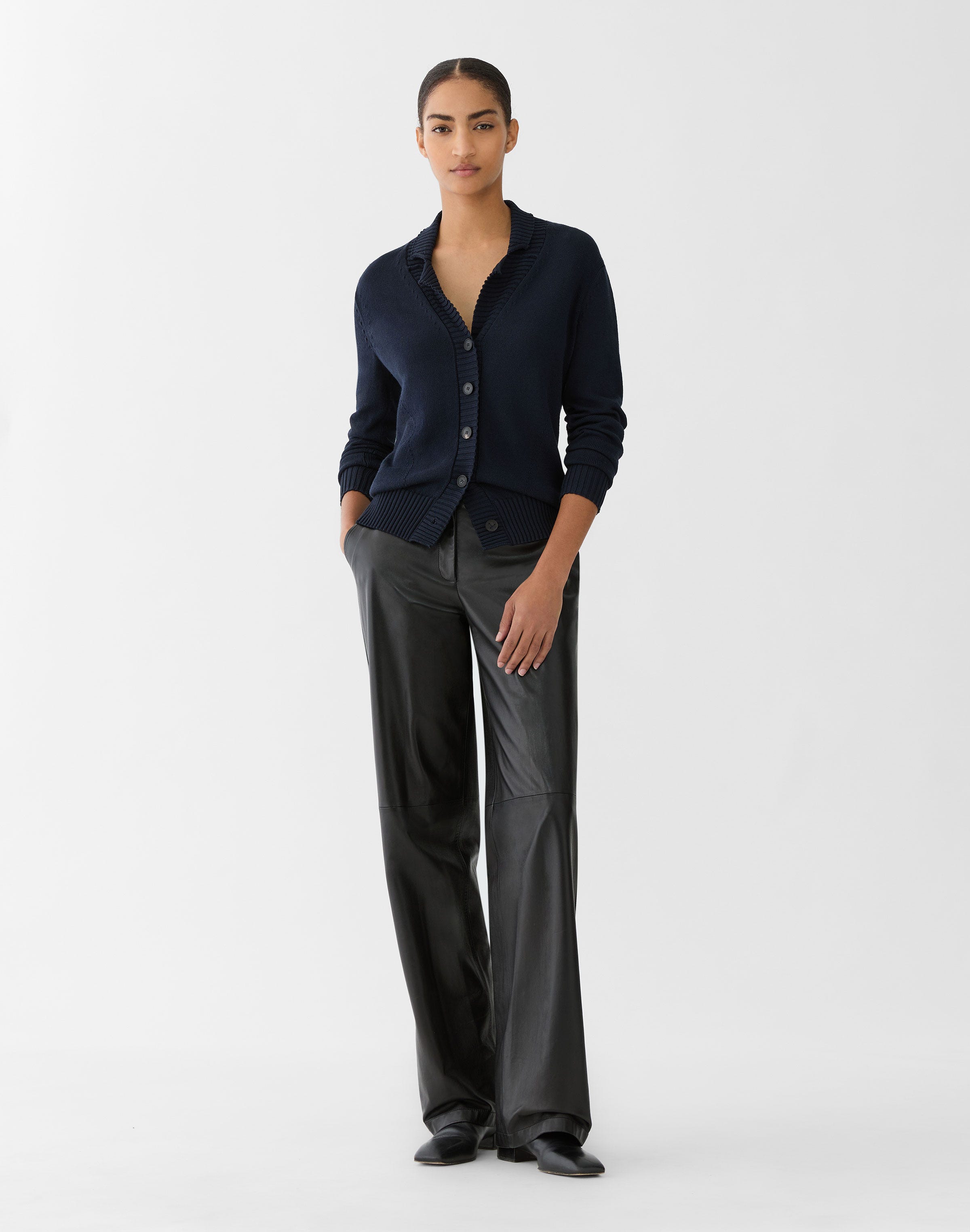 Petite Cotton-Silk Tape Collared Cardigan