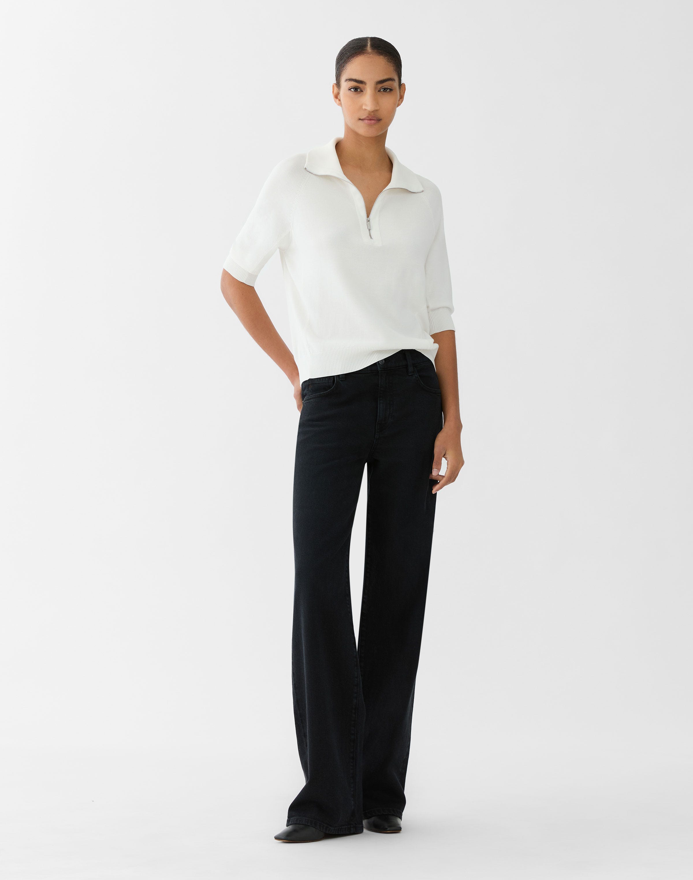 Petite Responsible Matte Crepe Half Zip Sweater
