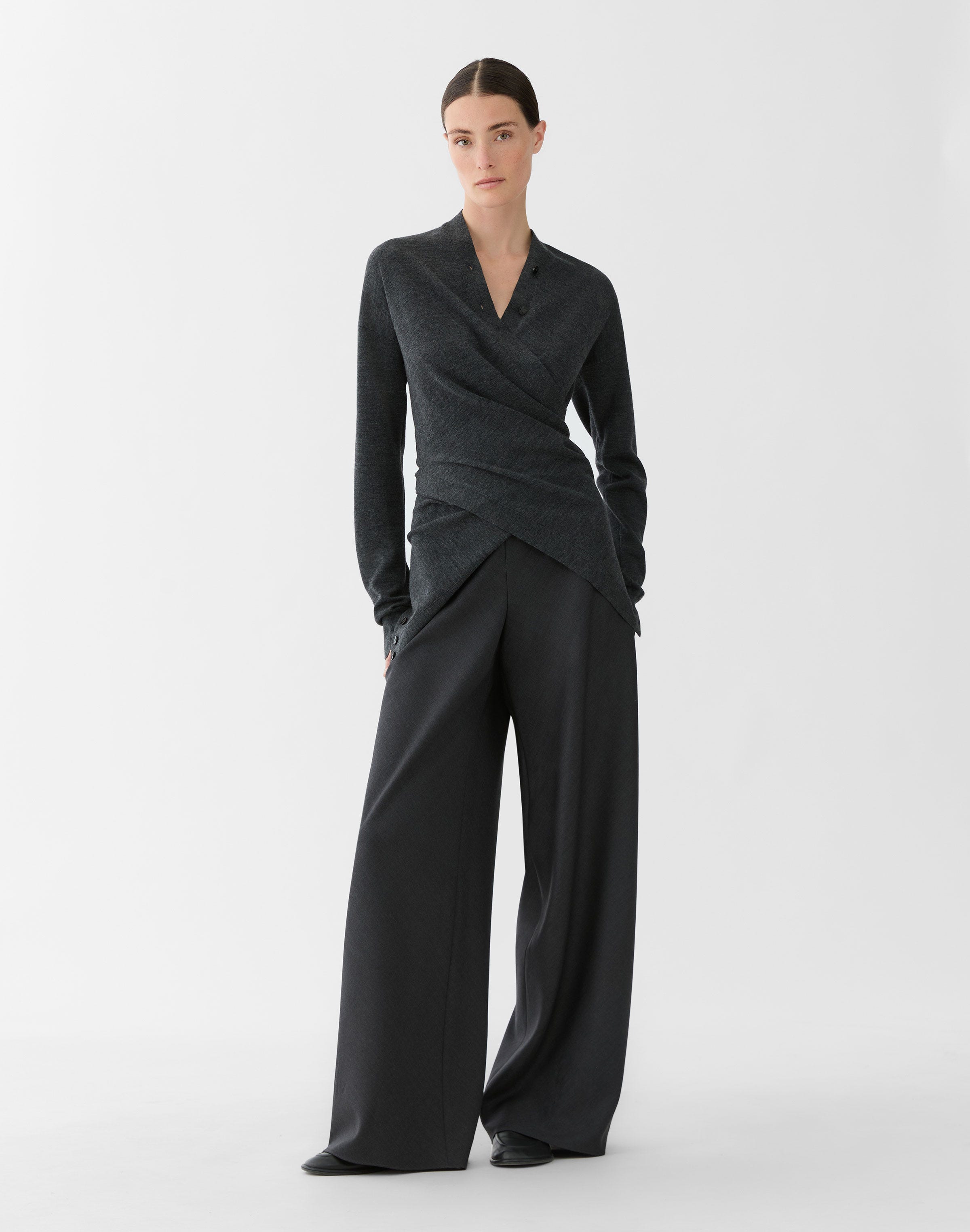 Superfine Merino Wool Double Knit Convertible Wrap Cardigan