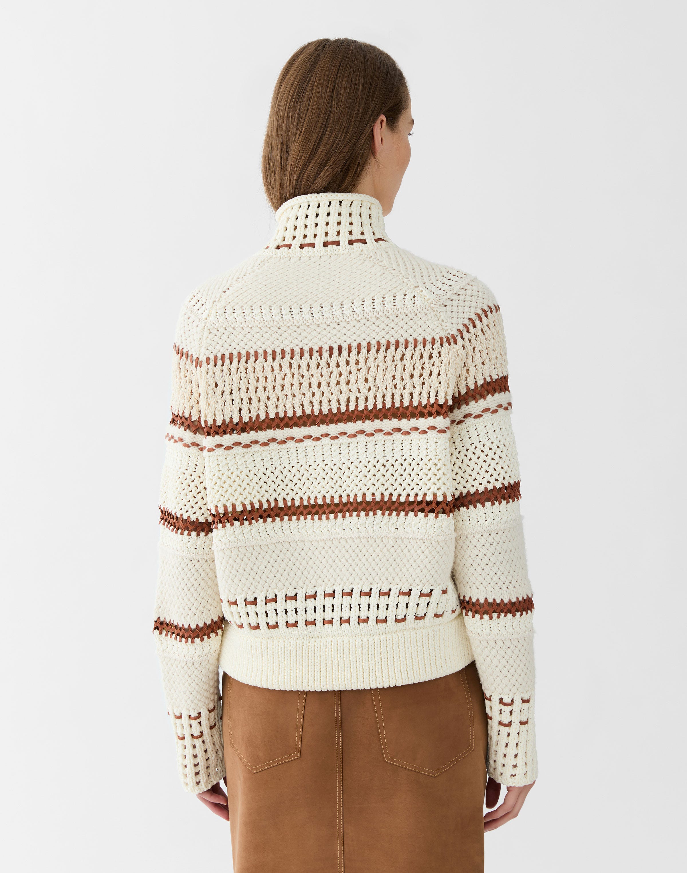 Cotton Chainette & Suede Embroidered Cardigan