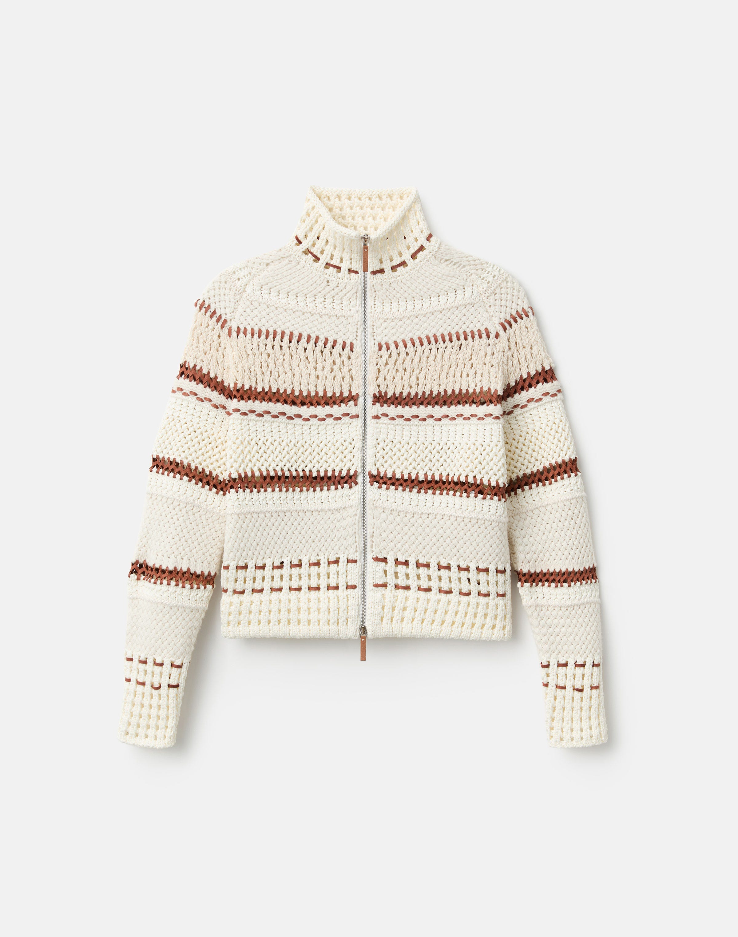 Cotton Chainette & Suede Embroidered Cardigan