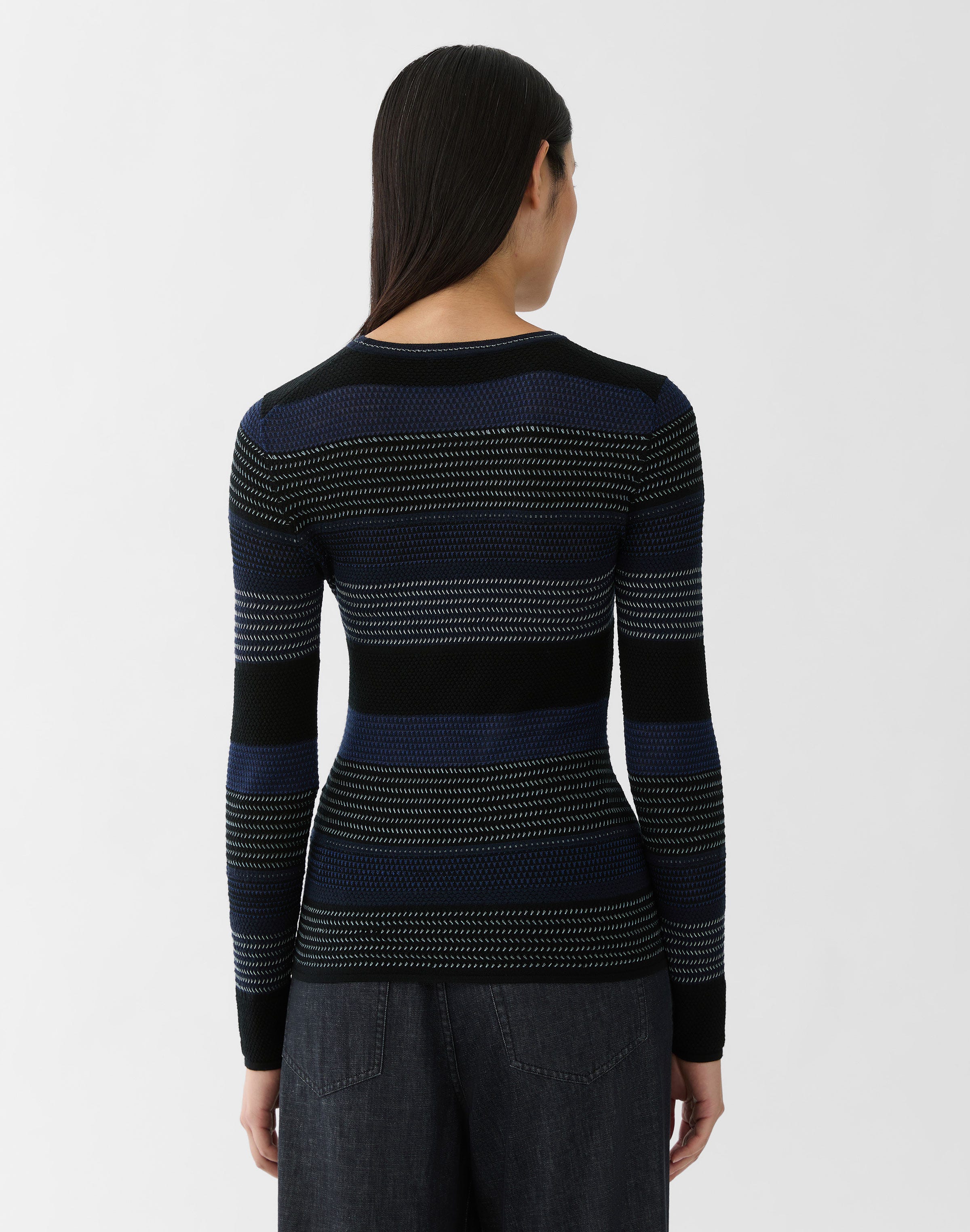 Superfine Merino Wool Mixed Stitch Crewneck Sweater
