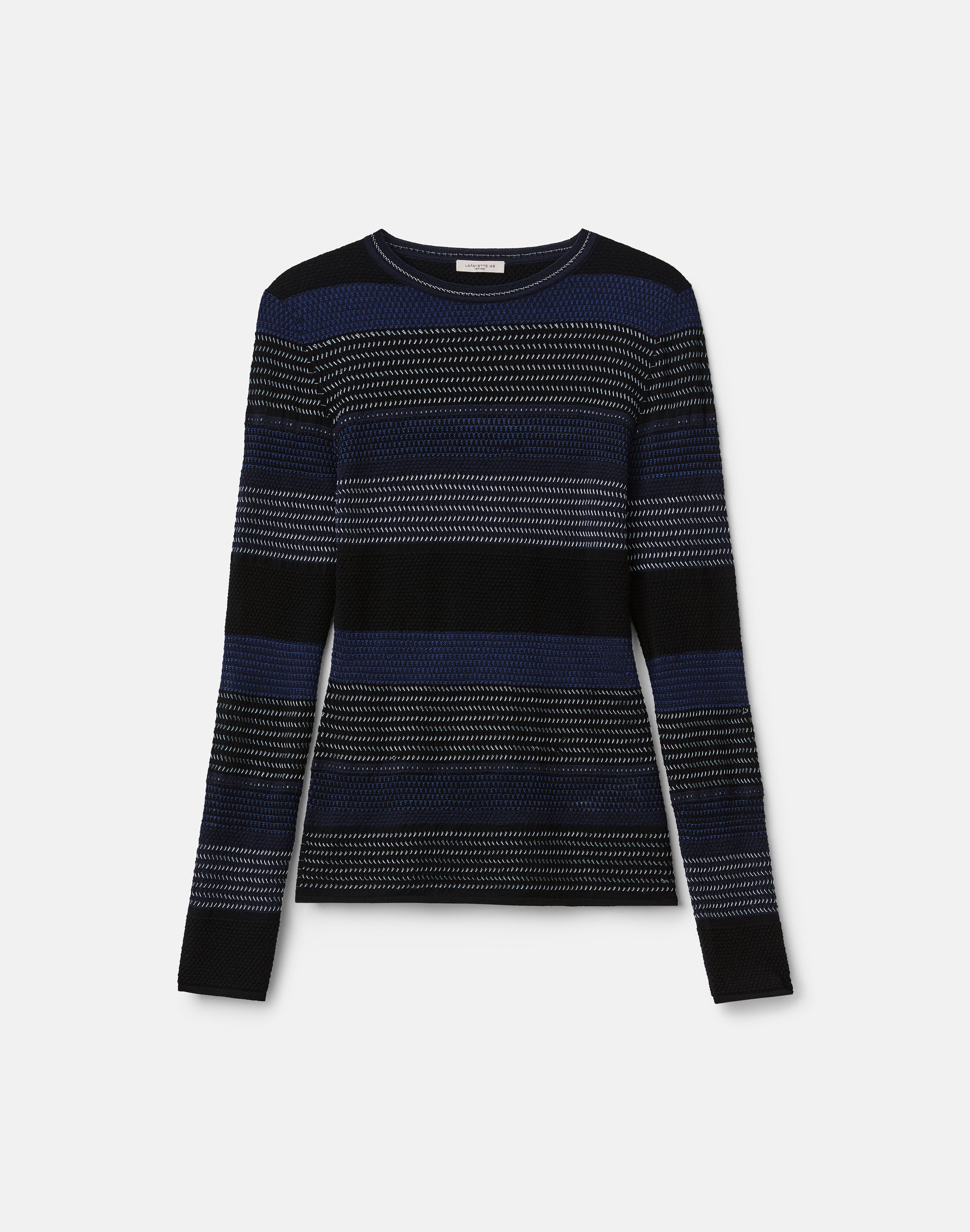 Superfine Merino Wool Mixed Stitch Crewneck Sweater
