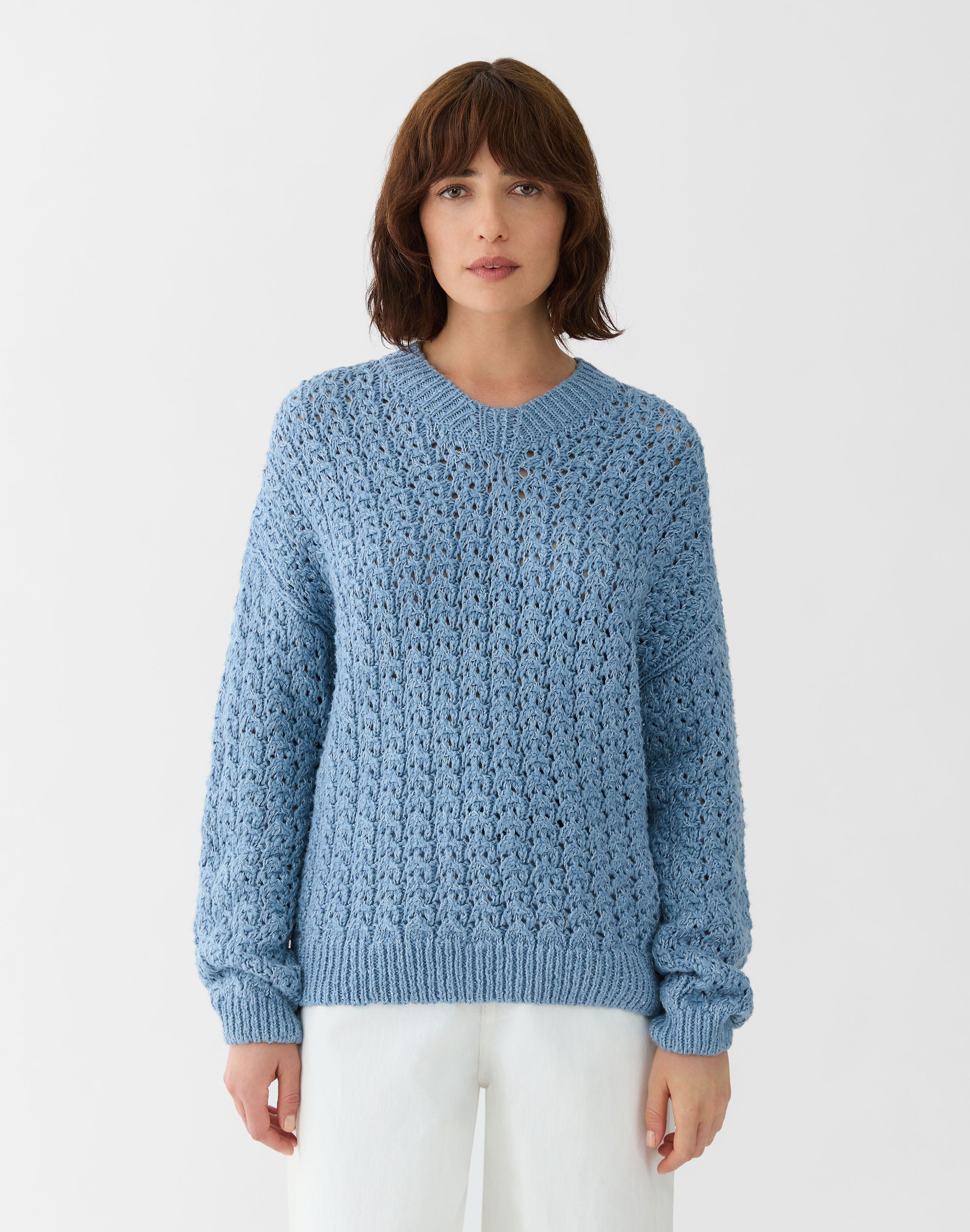 Cotton Slub Sequin V-Neck Sweater