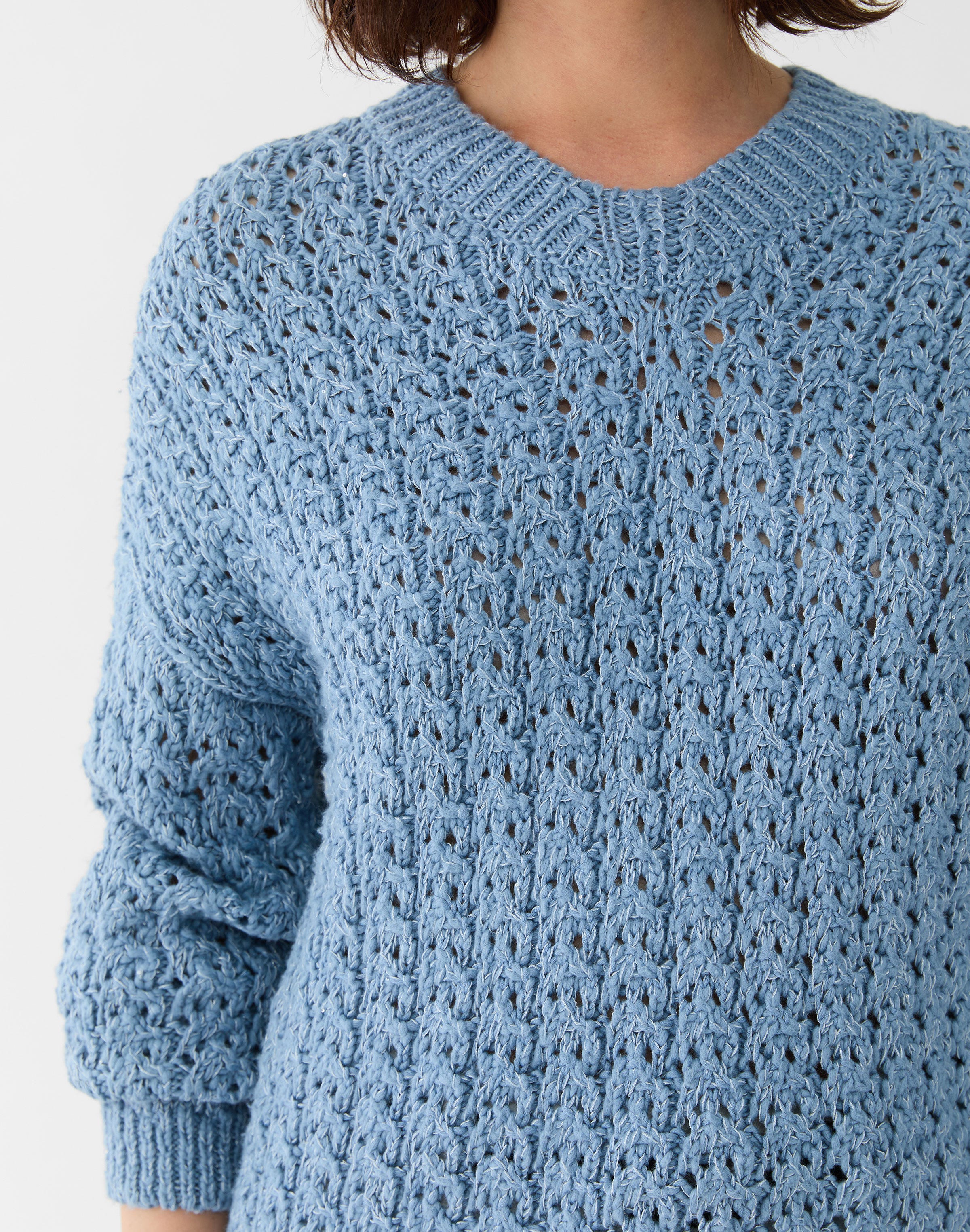 Cotton Slub Sequin V-Neck Sweater