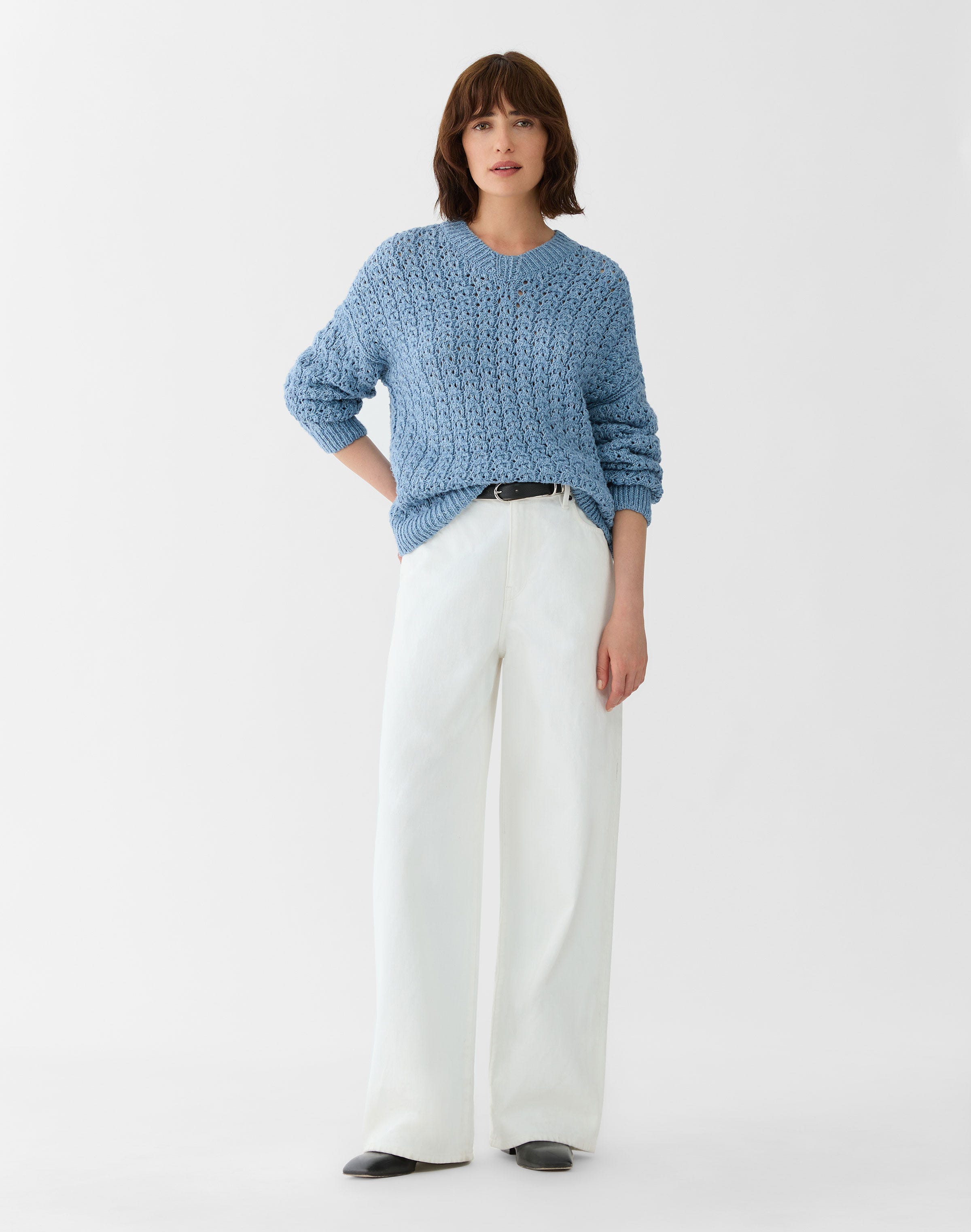 Cotton Slub Sequin V-Neck Sweater