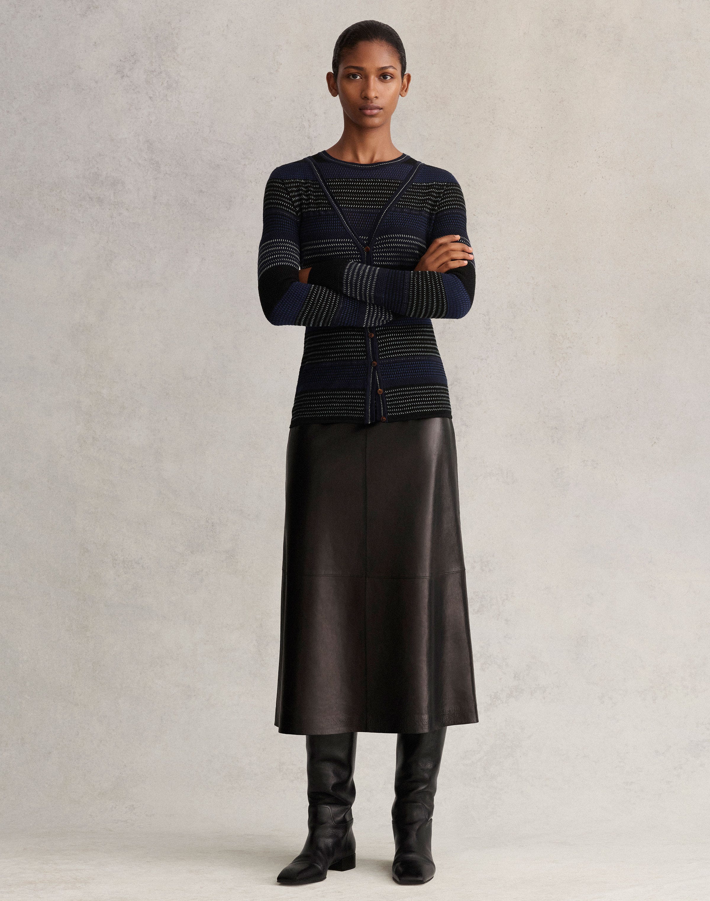Superfine Merino Wool Mixed Stitch Cardigan