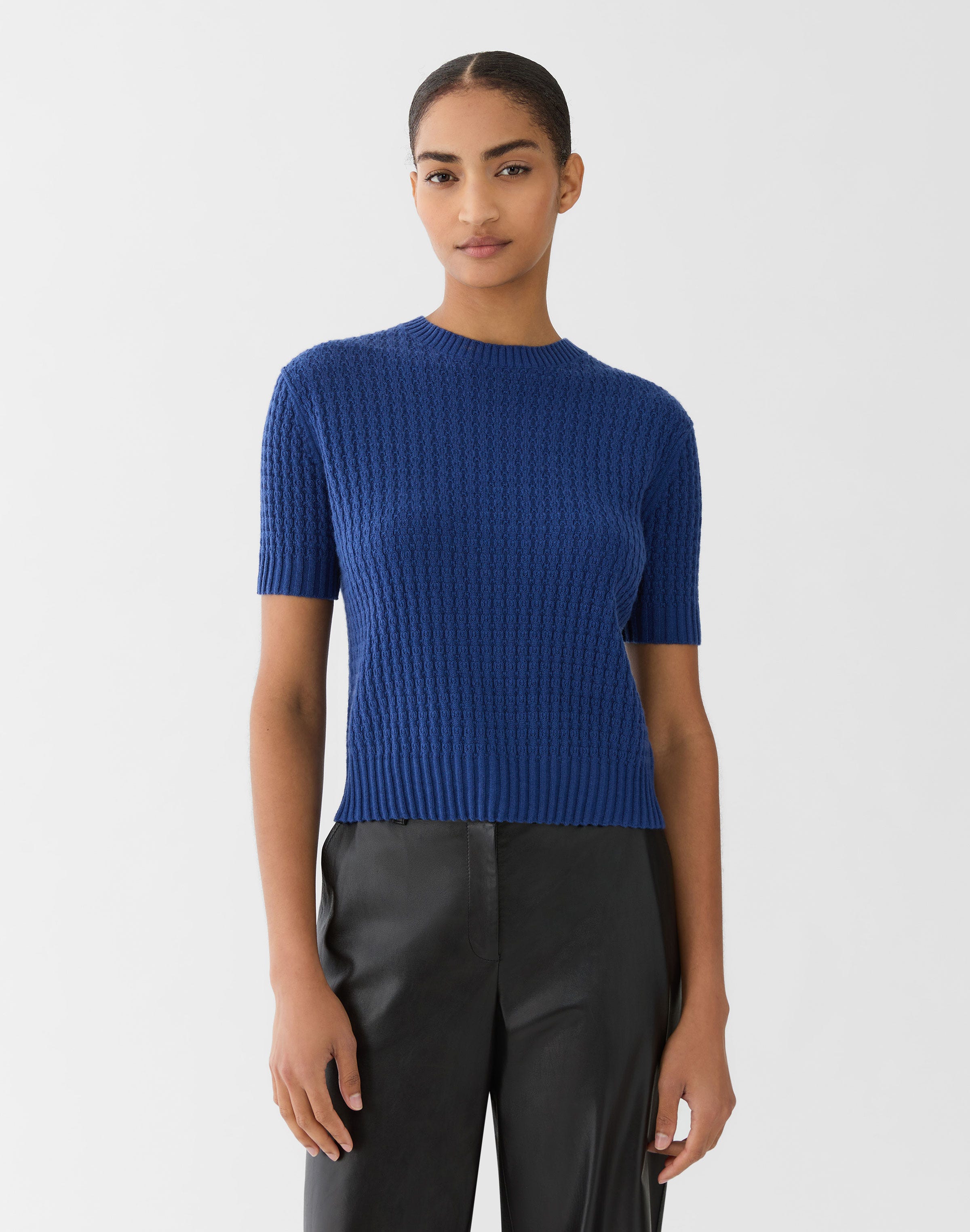 Petite Cashmere Mixed Stitch Crewneck Sweater