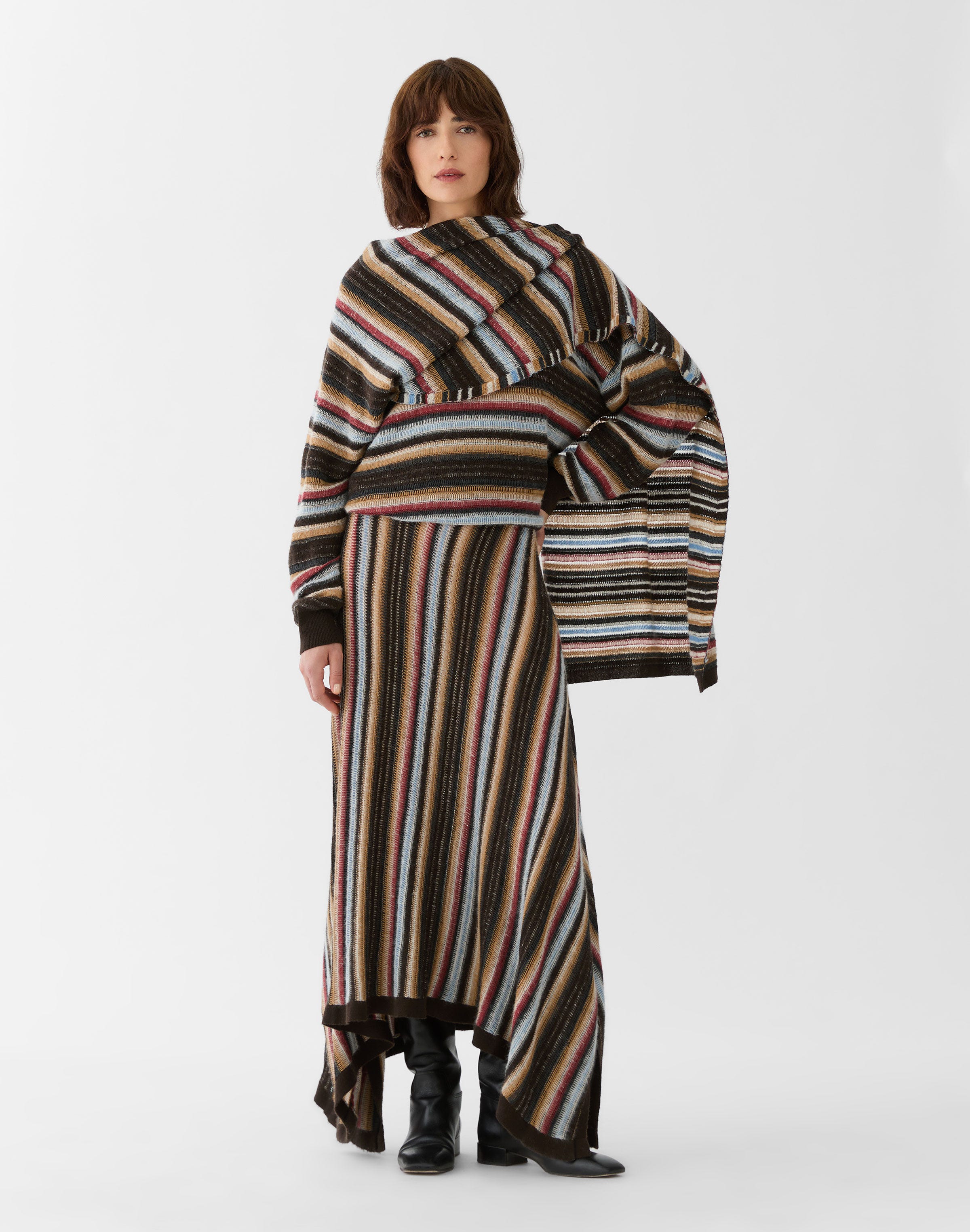 Horizon Stripe Cashmere-Wool Alpaca Handkerchief Skirt