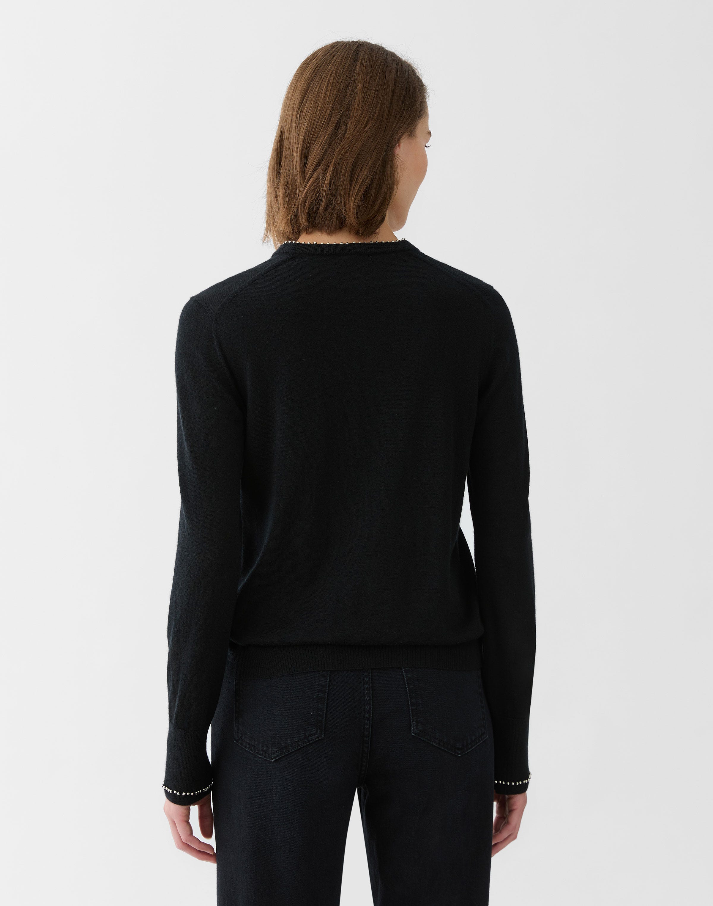 Plus-Size Fine Gauge Cashmere Hand Beaded Cardigan
