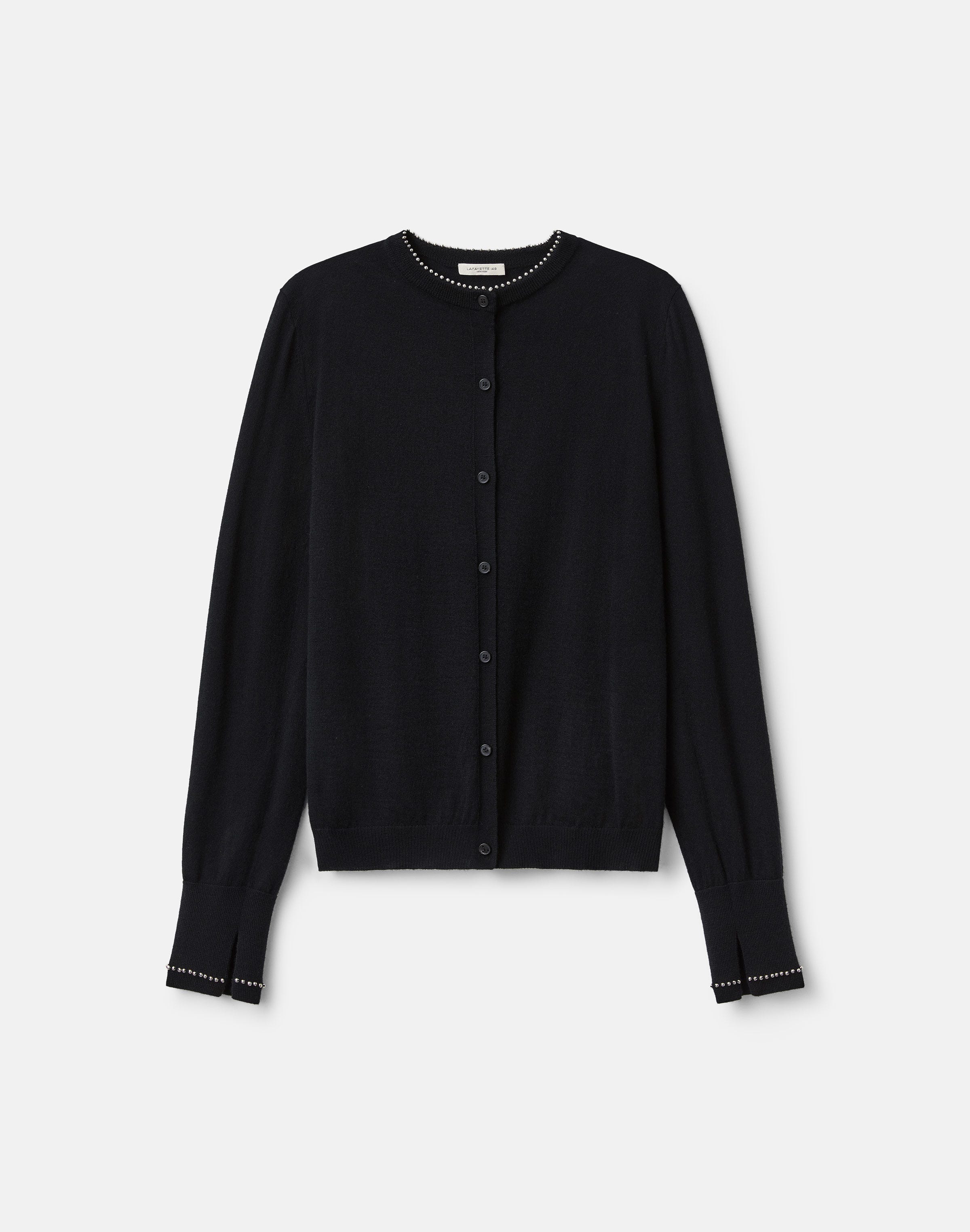 Plus-Size Fine Gauge Cashmere Hand Beaded Cardigan