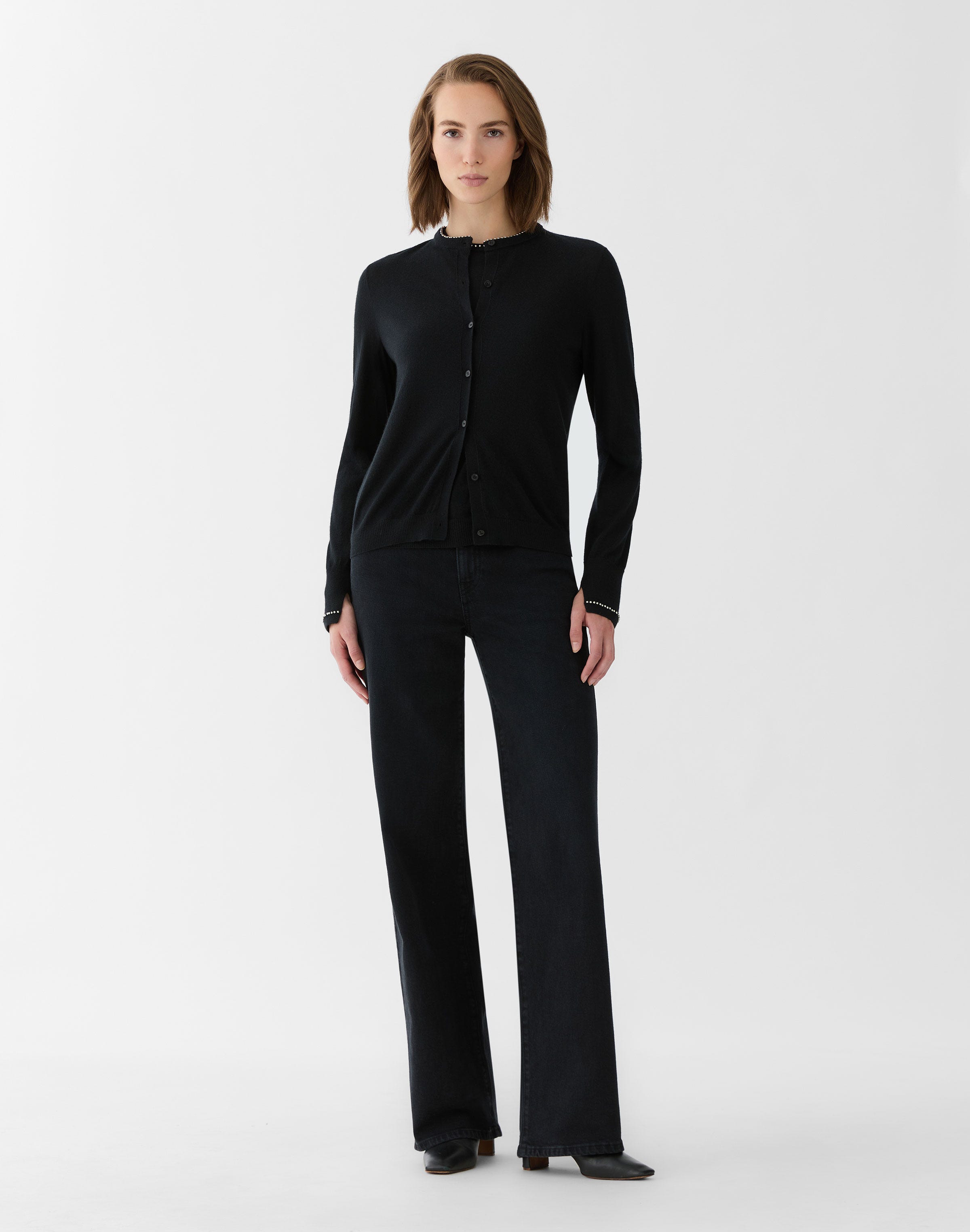 Plus-Size Fine Gauge Cashmere Hand Beaded Cardigan